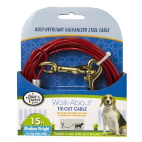 Four Paws Walk About Tie Out Cable Medium Weight for Dogs up to 50 lbs (Option: 15' Long)