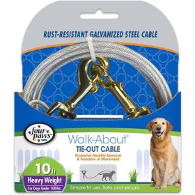 Four Paws Dog Tie Out Cable  Heavy Weight (Option: Black  10' Long Cable)