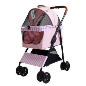 Portable Pet Stroller Cat Trolley, Dog Travel Cart Pram Shockproof Pet Detachable Strolling Cart, Puppy Pushchair Four-Wheeled (Color: Pink)