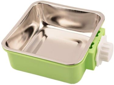 Stainless Steel Pet Crate Bowl Removable Cage Hanging Bowls with Bolt Holder for Pets (Color: Green)